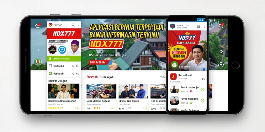 Tampilan antarmuka utama aplikasi IDX777 menampilkan berita daerah terkini.