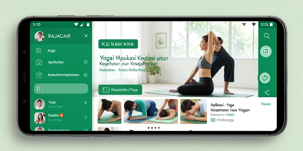 Tampilan antarmuka aplikasi RAJACAIR yang ramah pengguna untuk yoga.